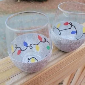 Christmas Lights Stemless Glasses