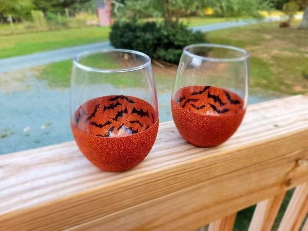 Halloween Bat Stemless Glasses